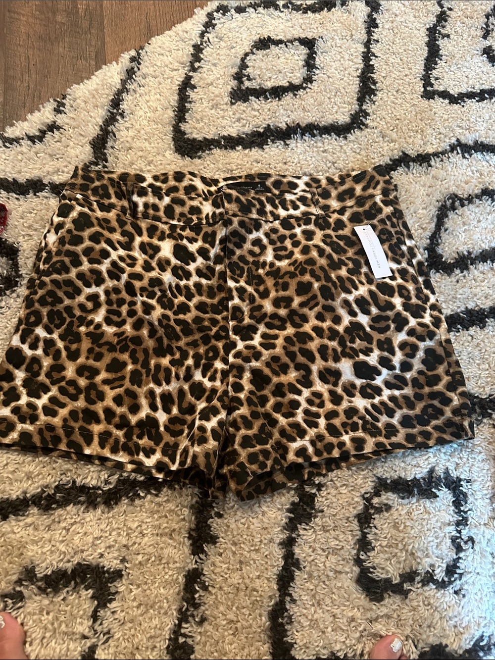 New York & Company Leopard Print Satin High-Waist Shorts - Brown/Black
